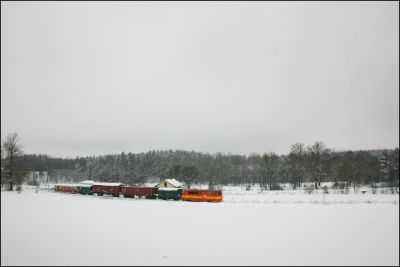 Gleich hinter der Teilung des Gemeinschaftsgleises zwischen Normal- und Schmalspur gibt es für uns den ersten Fotohalt und somit macht sich der Fototross auf in Schnee, in welchen sogar ich fast bis zur Hüfte einsank - es sollte noch tiefer möglich sein! 
Schlüsselwörter: JHMD , Jindrichuv , Hradec , Nova , Bystrice