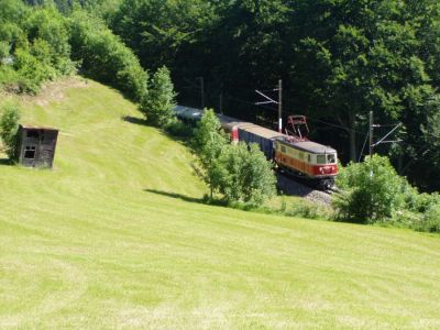 1099.02 auf der Nordrampe
1099.02 unterhalb des Hotel Winterbach.
Schlüsselwörter: 1099 , 1099.02 , Mariazellerbahn , MzB , Bergstrecke , Nordrampe , Winterbach