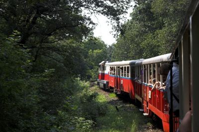 Unterwegs in den Wäldern der ungarischen Metropole. Kaum zu glauben, dass man hier in einer Millionenstadt unterwegs ist.
Schlüsselwörter: Budapest , Kindereisenbahn , MAV ,  Mk45