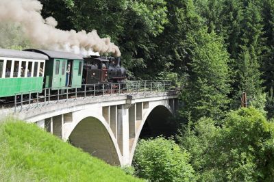 Mit Volldampf geht es über den Peesen-Viadukt.
Schlüsselwörter: Feistritztalbahn , 83 , Viadukt