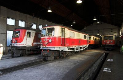 Blick in die Lokremise, 1099 007-5 und 1099.02 stehen in der ersten Reihe
Schlüsselwörter: St. Pölten Alpenbahnhof , 1099