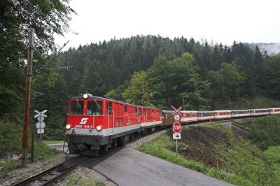 Der Regen wird immer stärker, Erinnerungen an den Katholikentag von 2004 werden wach, auch wenn es zum Glück nicht so kalt ist wie damals. Regentropfen auf der Linse machen die Aufnahme der 2095-Doppeltraktion in der Talkehre unbrauchbar und so bleibt von dieser Stelle nur diese fotografische "Notschlachtung" nach raschem Abwischen und mit auf Weitwinkel aufgerissenem Zoomobjektiv.
Schlüsselwörter: Mariazellerbahn , MzB , 2095 , Papstbesuch , Talkehre