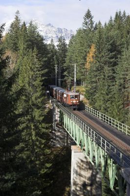 Der "Ötscherbär" mit seiner braunen 1099 013 nähert sich der Kuhgrabenbrücke.
Schlüsselwörter: Mariazellerbahn , MzB , Bergstrecke , Südrampe , Kuhgrabenbrücke , 1099 , Ötscherbär