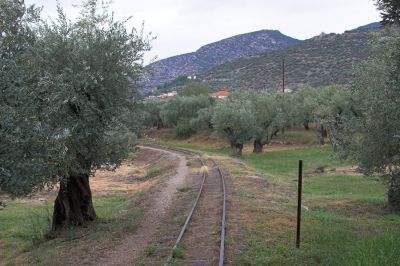 unterwegs nach Ano Lechonia
Zwischen Kato Lechonia und Ano Lechonia, Blick zurück in Richtung Volos
Schlüsselwörter: Griechenland , Pilionbahn