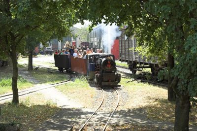 Eine gut besetzte Feldbahngarnitur ist auf dem Museumsgelände unterwegs.
Schlüsselwörter: Eisenbahnmuseum Schwechat , VEF , Feldbahn