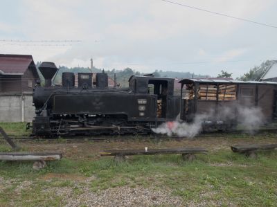 764.421 "ELVETIA" mit einem Dienstwagen, der zugleich als Hilfstender fungiert.
Schlüsselwörter: Wassertalbahn , 764