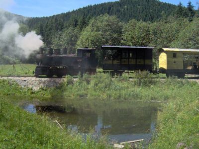 Wassertalbahn
Nach zirka 1 1/2 stündiger Fahrt ist die 764.469 in Poiana Novat, der Endstelle des heutigen Produktionszuges angekommen.
Schlüsselwörter: Wassertalbahn, Viseu de Sus, 764.469