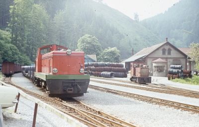 In Thörl gab es umfangreiche Gleisanlagen. Im Hintergrund ist die Firmenlok Pengg zu sehen.

Schlüsselwörter: VL 22 , HF 130 , C , Pengg , Thörlerbahn