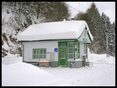 Das ist Winter pur: Das schöne Haltestellenhäuschen von Puchenstuben ist tief verschneit.
Schlüsselwörter: puchenstuben