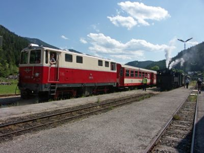 Ybbsthalbahn 24.6.07
2095 05 und die Uv.1 im Bahnhof Lunz/See
